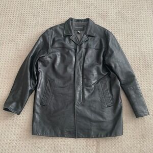 Vintage Banana Republic Over Coat Jacket Men XL Black Genuine Leather Button Up
